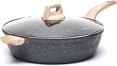 Amazon CAROTE Nonstick Deep Frying Pan With Lid 12 5 Inch Skillet