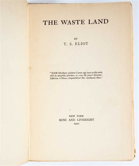 The Waste Land T S Eliot Thomas Stearns First Edition