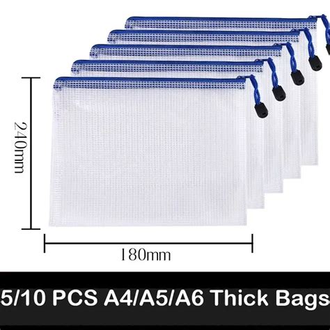 5 10 Pcs A4 A5 A6 Mesh Zipper Pouch Document Bag Waterproof Zip File