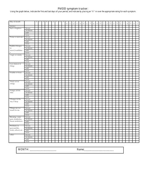 Pmdd Symptom Printable Checklist