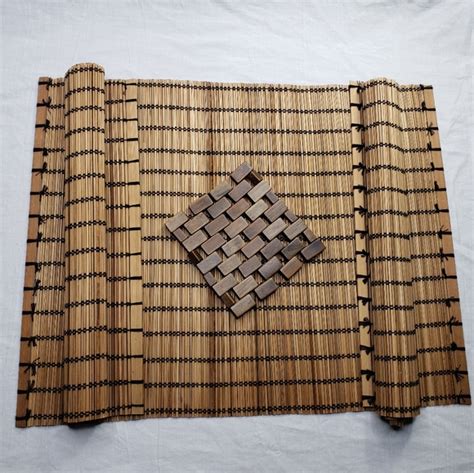 Unbranded Dining Three Boho Woven Bamboo Placemats And One Mini Wood Trivet Hot Pad Poshmark