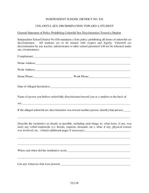 Fillable Online Independent School District No Sex Discrimination Complaint Fax Email