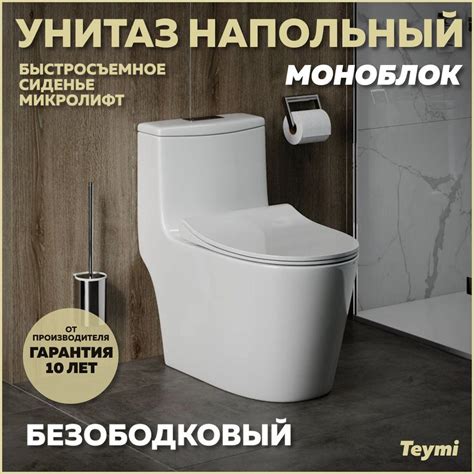 Унитаз напольный моноблок безободковый с быстросъемным сиденьем ...