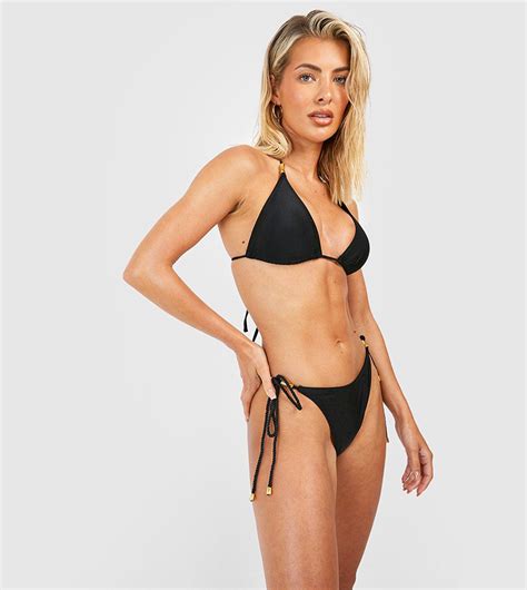 Buy Boohoo Rope Detail Padded Triangle Bikini Set In Black Thstreet Bahrain