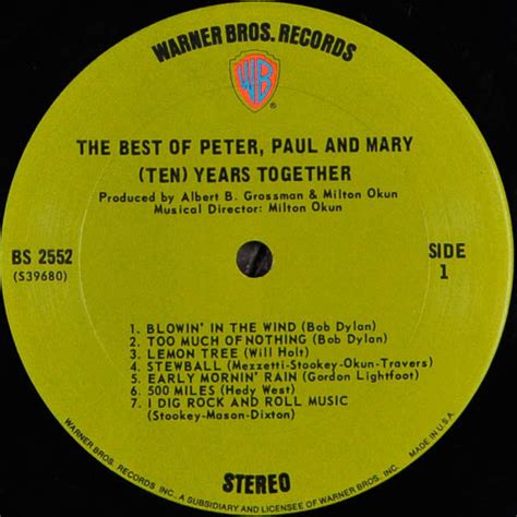 Buy Peter Paul And Mary The Best Of Peter Paul And Mary Ten Years