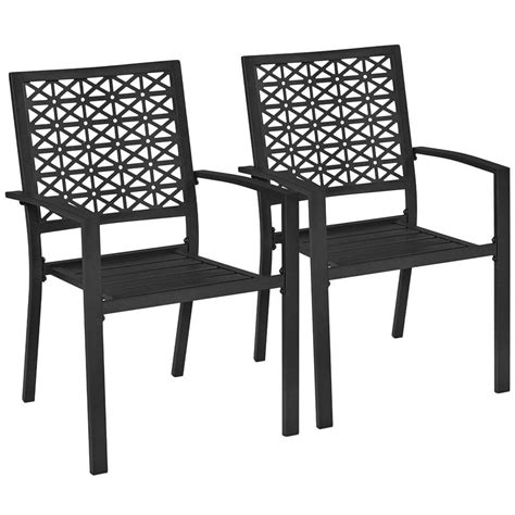 Yaheetech Outdoor Patio Dining Chairs With Armrests Modern Steel Bistro