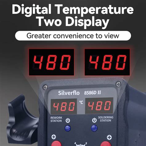 Silverflo 8586D Soldering Station 2 IN 1 Hot Air Gun Solder Station With 2 Digital Display 10