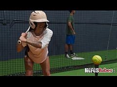 Busty Brunette Slut Riding And Sucking Dick After Batting Cages