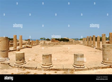 Ptolemais Cyrenaica Libya View Of The Columned Ruins Of Roman Villa