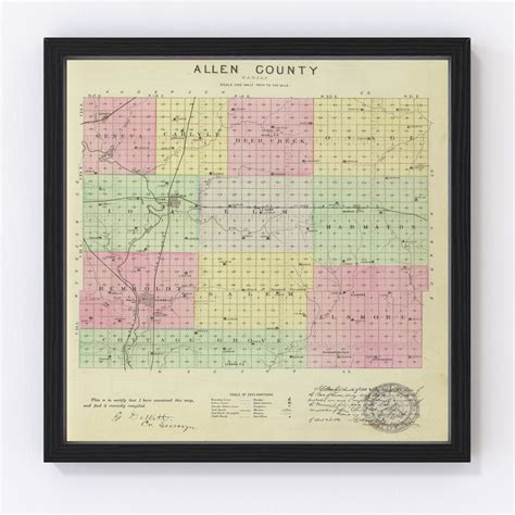 Vintage Map of Allen County Kansas, 1887 by Ted's Vintage Art