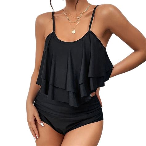Ruffled Double Layer High Waisted Women Swimsuit Pure Color Two Piece Bikini Hangzhou Sunra