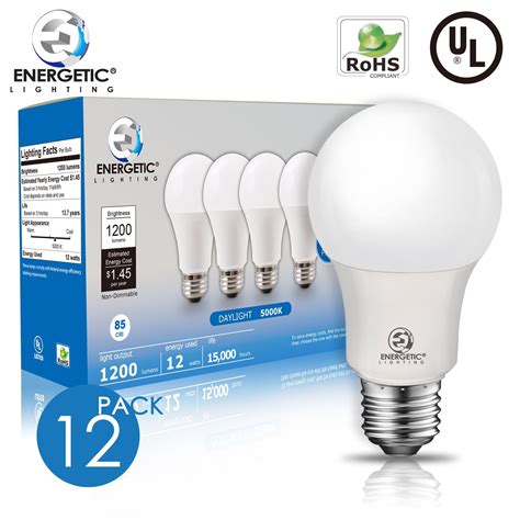 ENERGETIC 12W A19 LED Bulb, 75W Eq, 5000K Daylight, 1200lm, E26 Base
