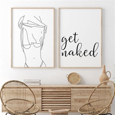 Get Naked Wall Art Poster Set Of Get Naked Sign Print One Etsy