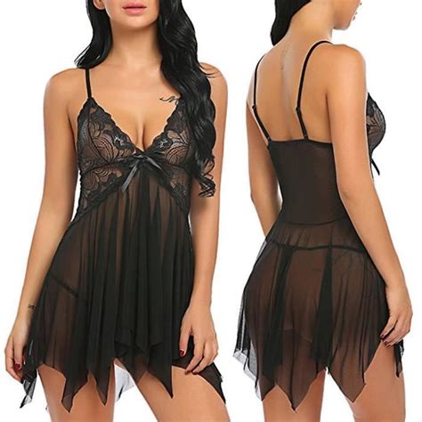 Femmes Lingerie Fleur Dentelle Lingerie Babydoll V Cou Vêtements de Nuit Sangle Chemise