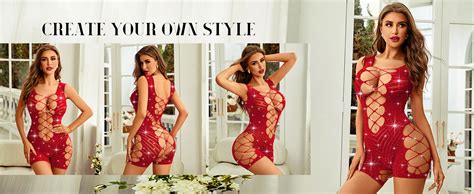 Rslove Lingerie For Women Sexy Fishnet Bodysuit Rhinestone Bodystockings Mesh Chemise Babydoll
