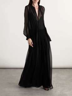 Saint Laurent Pussy Bow Shirred Silk Chiffon Maxi Dress Net A Porter