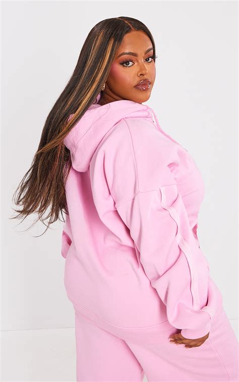 Plus Light Pink Oversized Zip Through Seam Hoodie Plus Size Prettylittlething