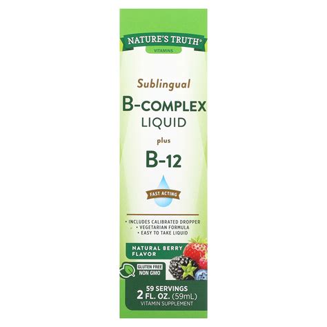 Natures Truth Vitamins Sublingual B Complex Liquid Plus B 12 Natural Berry 2 Fl Oz 59 Ml