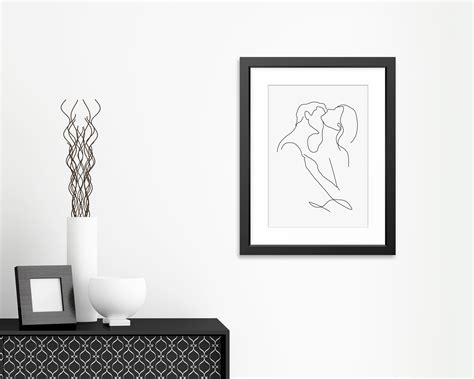 Intimate Art Couple Kiss Line Art Romantic Wall Art Romance Etsy