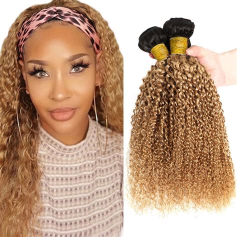 Amazon 1B27 Kinky Curly Bundles Human Hair Ombre Honey Blonde Bundle Tow Tone Hair Bundles
