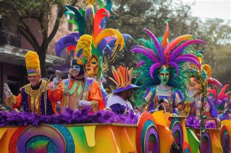 Premium Ai Image Mardi Gras Parade With Colorful Floats And Costumes