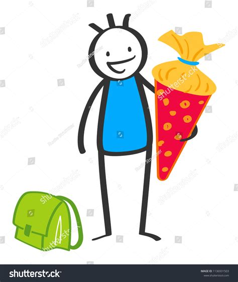 Cartoon Stick Figure School Kid Holding Stock Vector (Royalty Free ...