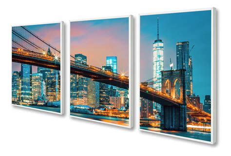 Kit Quadros Decorativos Nova York Ponte Brooklyn Molduras