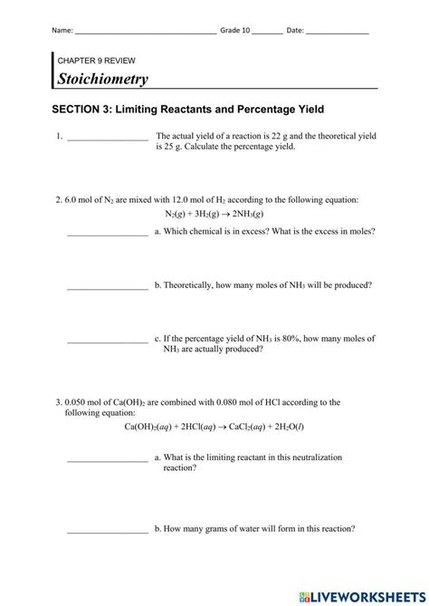 Limiting Reactants And Percent Yield Worksheet By Mj Worksheets Library