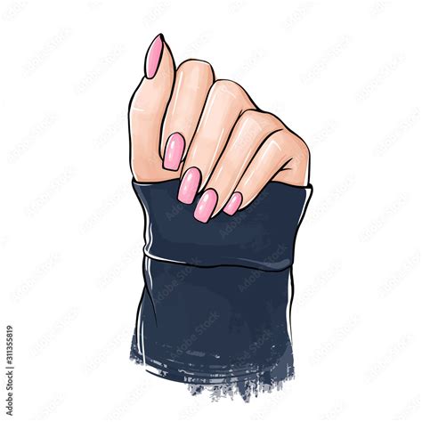 Vector Beautiful Woman Hand With Nude Nail Polish Stock Vector Adobe Stock