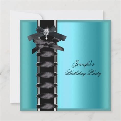 Birthday Party Teal Blue Black Diamond Corset Tie Invitation Zazzle