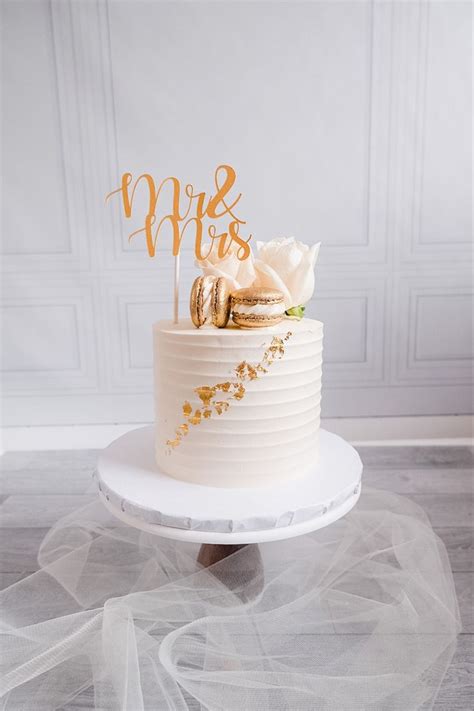 Minimalist White And Gold Engagement Cake Engagement Party Cake