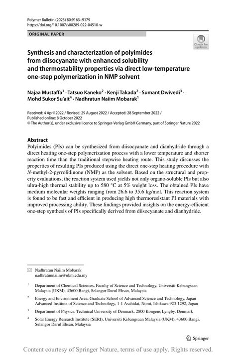 Synthesis and characterization of polyimides from diisocyanate with ...
