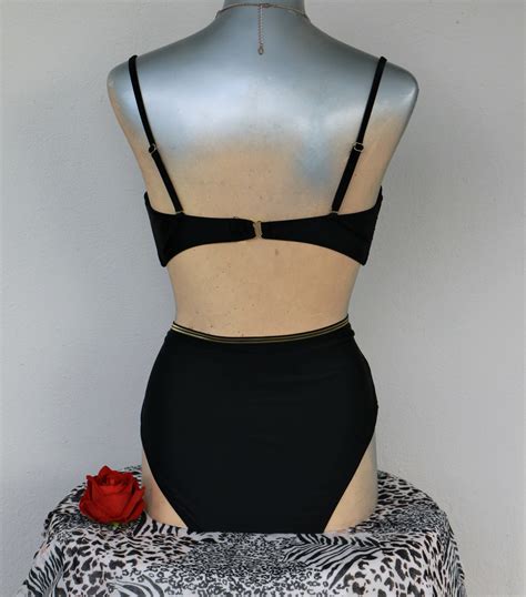 Monaco High Waisted Bikini With Gold Lurex Trim Elegance Grace