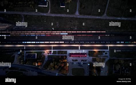 train station at night top view Stock Photo - Alamy