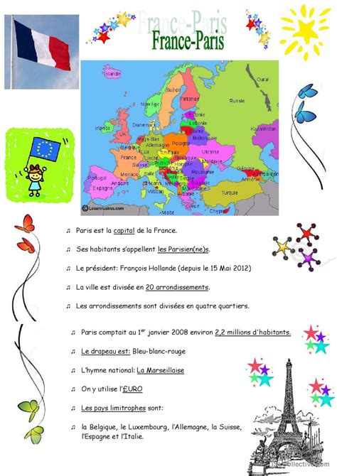 Paris France compréhension générale English ESL worksheets pdf doc