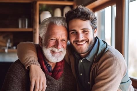 Premium Photo Adult Hipster Son Fun Hugging Old Senior Father At Home