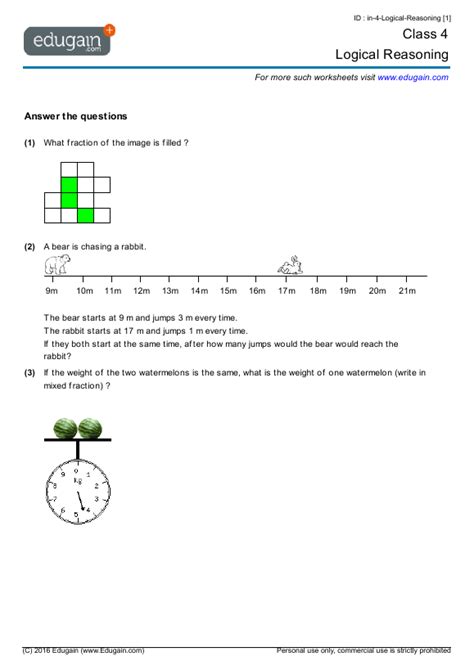 Logical Reasoning Worksheet For Class 2