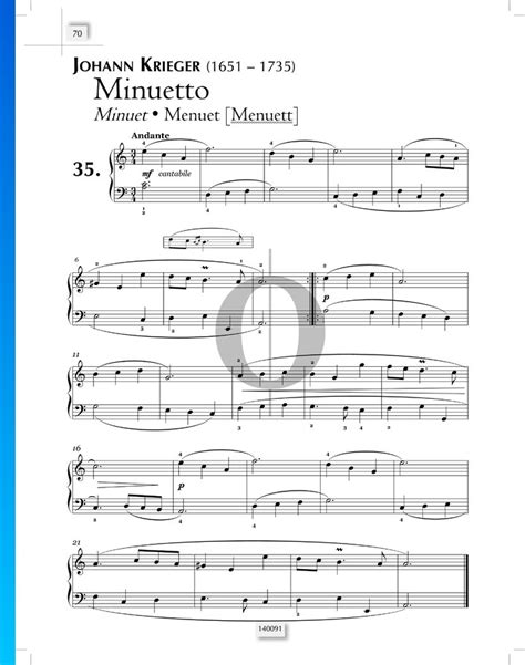 Minuet In A Minor Johann Krieger Piano Sheet Music Oktav