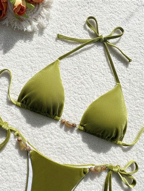 Summer Women S New Halter Neck Sexy Velvet Fabric Tie Triangle Bikini Set For Sale Australia