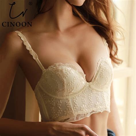 Cinoon Soutien Gorge Push Up En Dentelle Brod E De Fleurs Sous