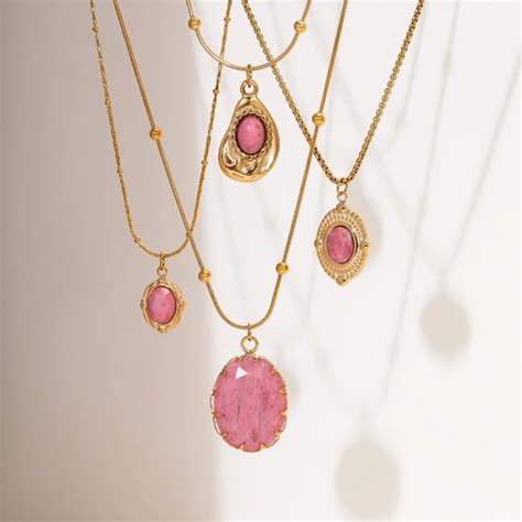 Moda Do Al Rhodochrosite Ta Kolye Kolye Paslanmaz Elik 18k Alt N