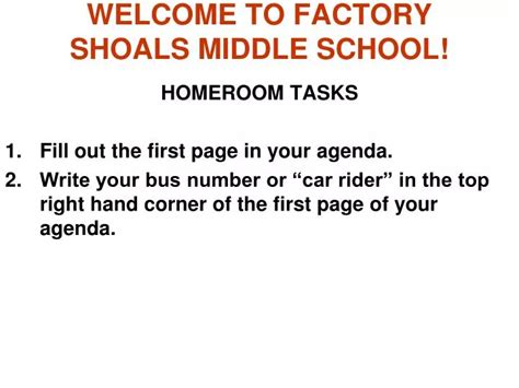 PPT - WELCOME TO FACTORY SHOALS MIDDLE SCHOOL! PowerPoint Presentation ...