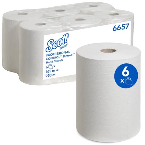 Scott Slimroll Hand Towels 6657 6 X 165m White 1 Ply Rolls