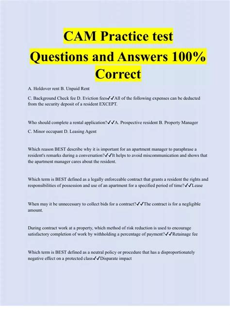 CAM Practice test Questions and Answers 100% Correct - CAM - Stuvia US