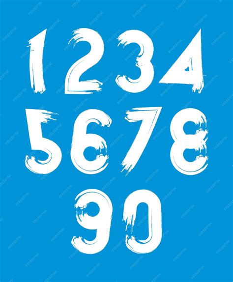 Белые векторные стильные цифры кисти, рукописные цифры, цифры без ...