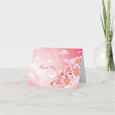 Pink Cherry Blossoms Butterfly Thank You Note Card Zazzle Thank You