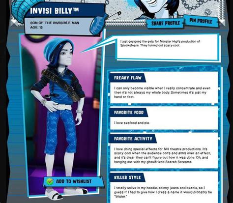 Monster High Invisi Billy (Инвизи Билли), биография-описание персонажа.