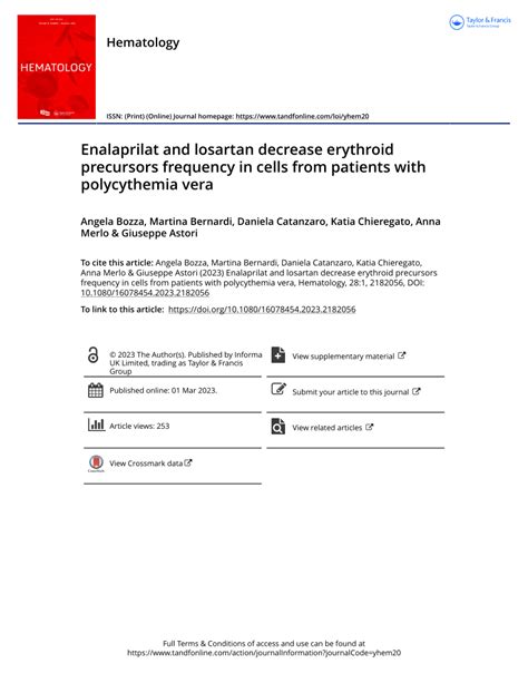 PDF Enalaprilat And Losartan Decrease Erythroid Precursors Frequency