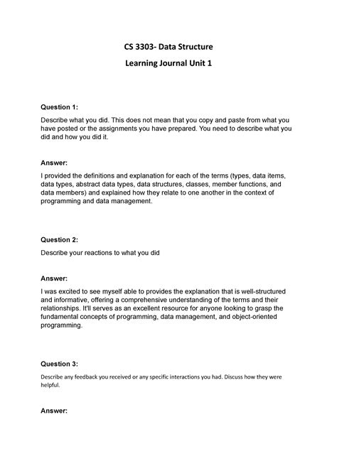 CS 3303 Data Structure CS 3303 Data Structure Learning Journal Unit