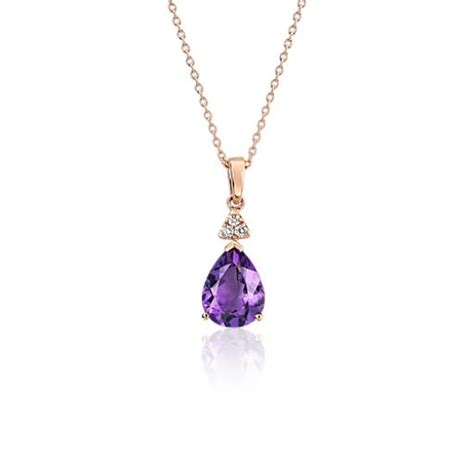Pear Shaped Amethyst Pendant With Diamond Trio In 14k Rose Gold 9x7mm
